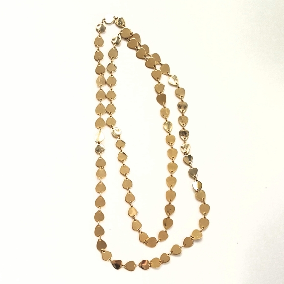 Necklace 1960s 45" Long Gold Tone Metal Leaves Hearts Boho Fest Sparkly Retro - Picture 2 of 5